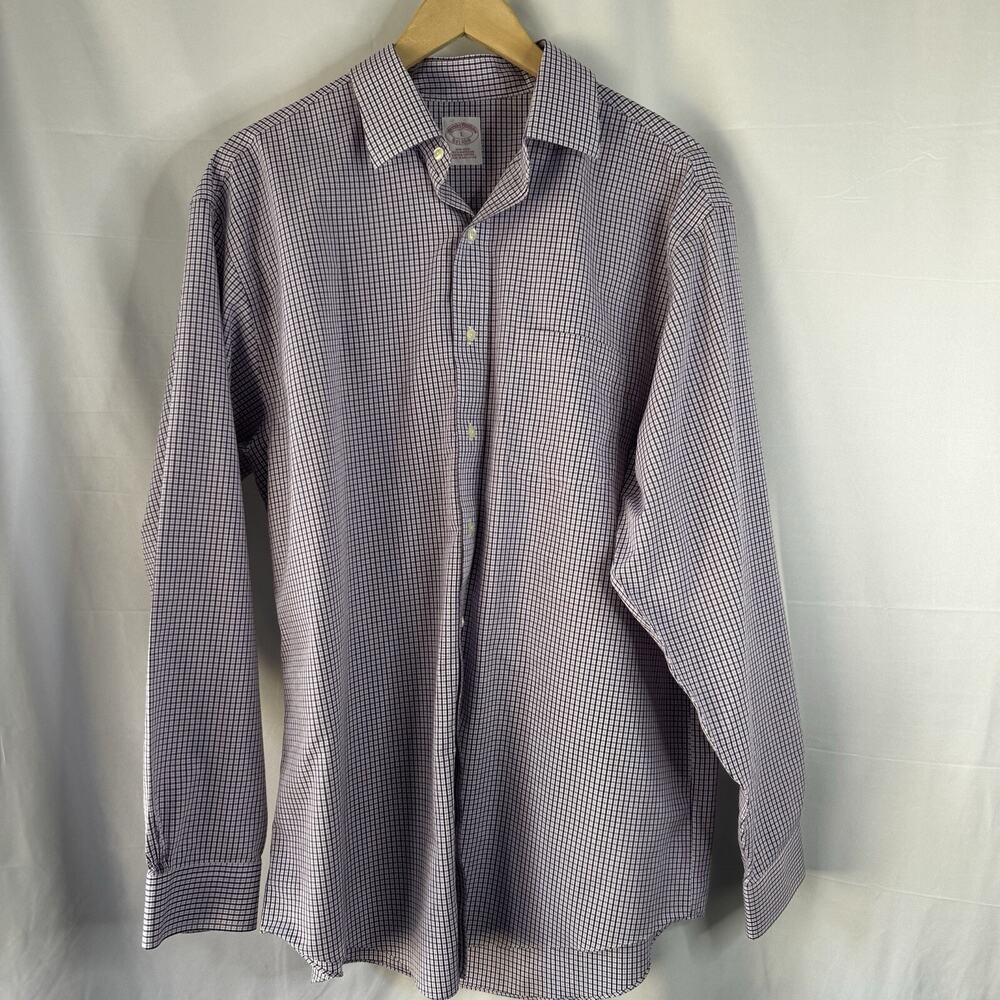 Brooks Brothers Shirt Mens Large Maroon Check Business Office Button Collar